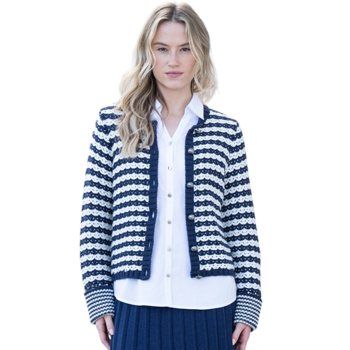 Marble Chunky Knit Striped Cardigan Navy