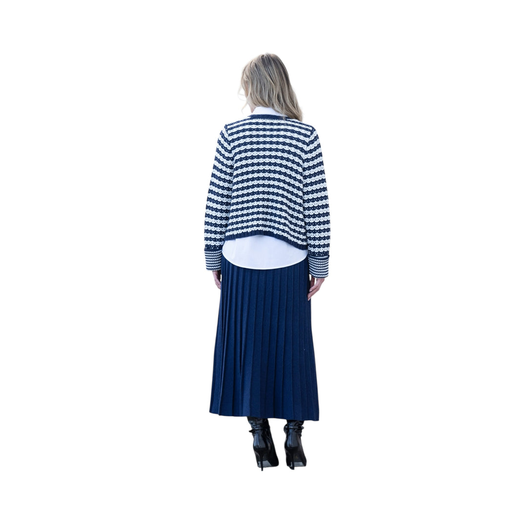 Marble Chunky Knit Striped Cardigan Navy