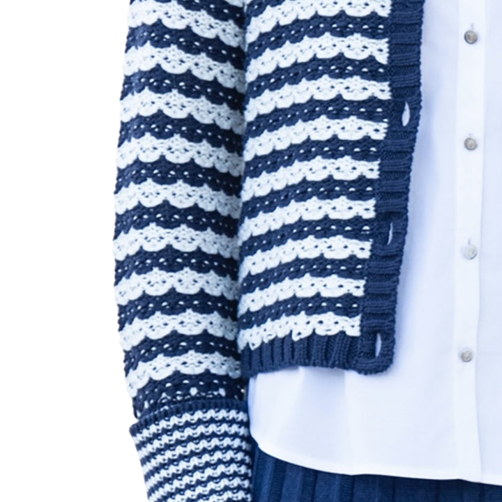 Marble Chunky Knit Striped Cardigan Navy