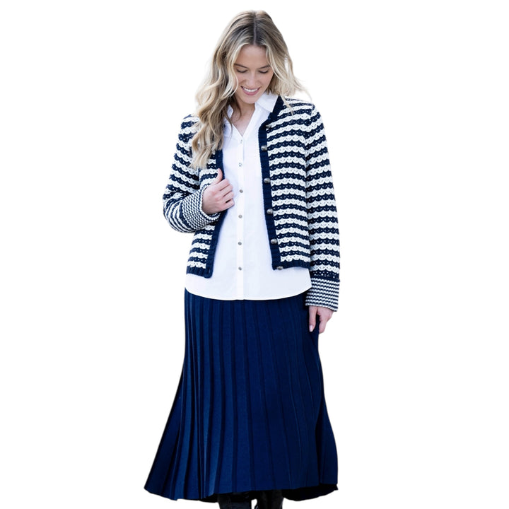 Marble Chunky Knit Striped Cardigan Navy