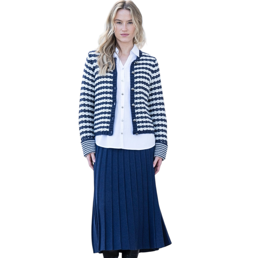Marble Chunky Knit Striped Cardigan Navy