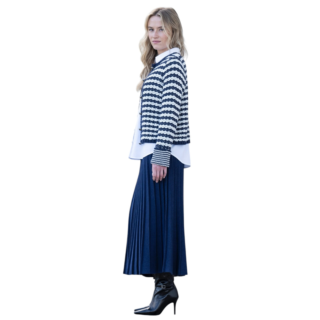 Marble Chunky Knit Striped Cardigan Navy