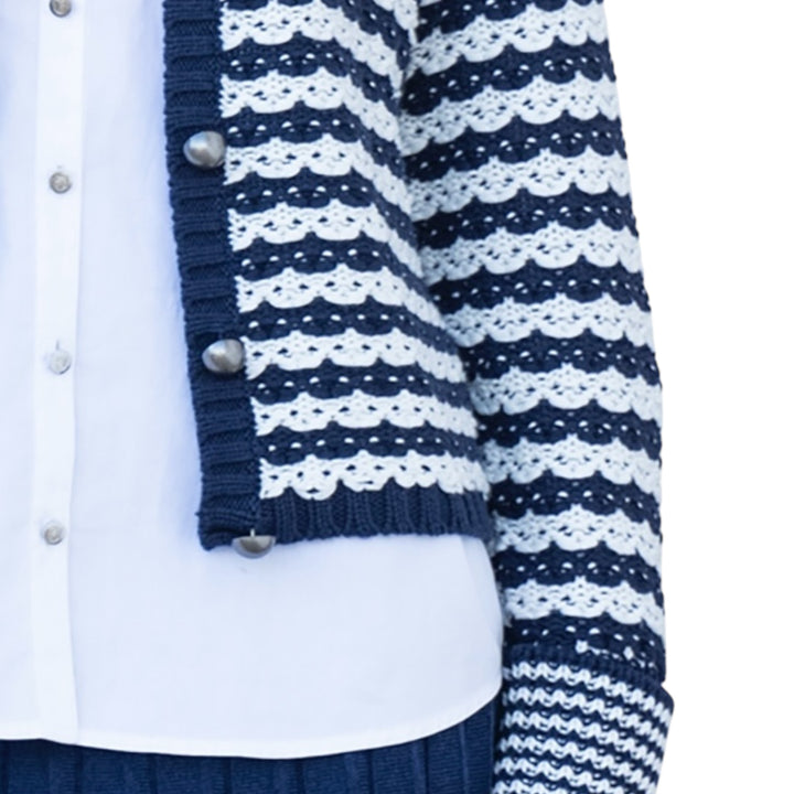 Marble Chunky Knit Striped Cardigan Navy