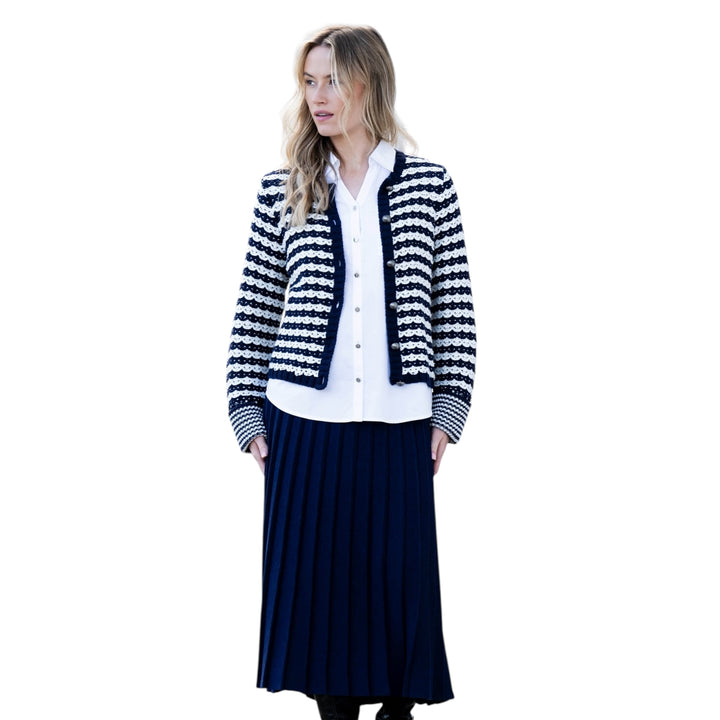 Marble Chunky Knit Striped Cardigan Navy