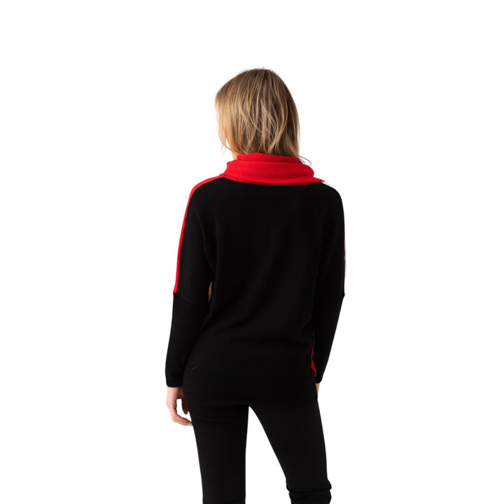 Marble Cowl Neck Colourblock Sweater Red