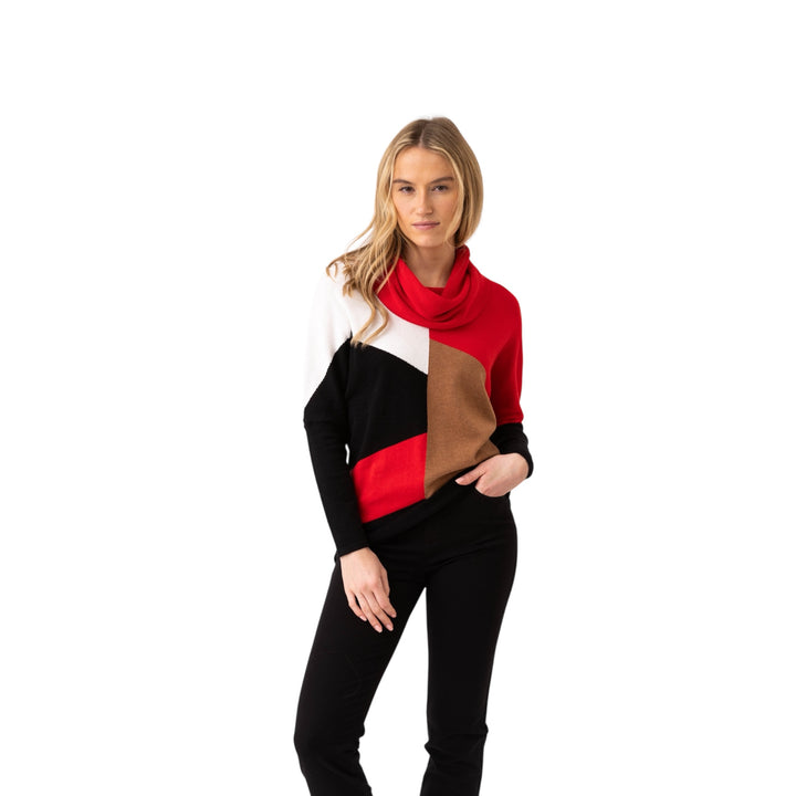 Marble Cowl Neck Colourblock Sweater Red