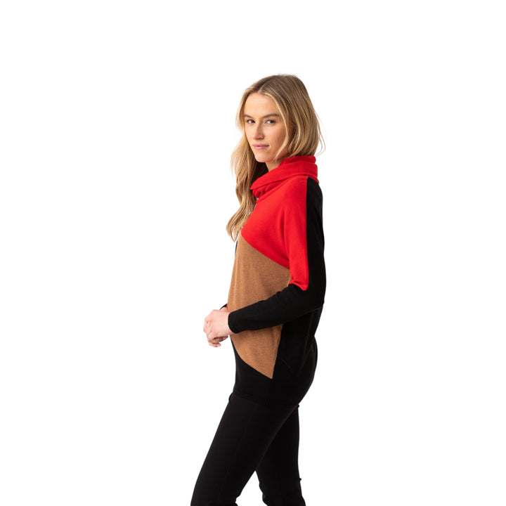Marble Cowl Neck Colourblock Sweater Red