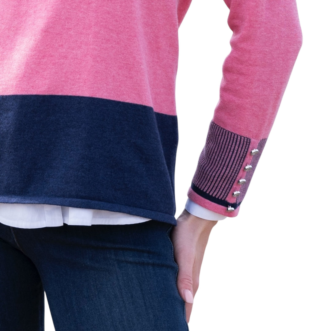 Marble Cowl Neck Striped Sweater Pink