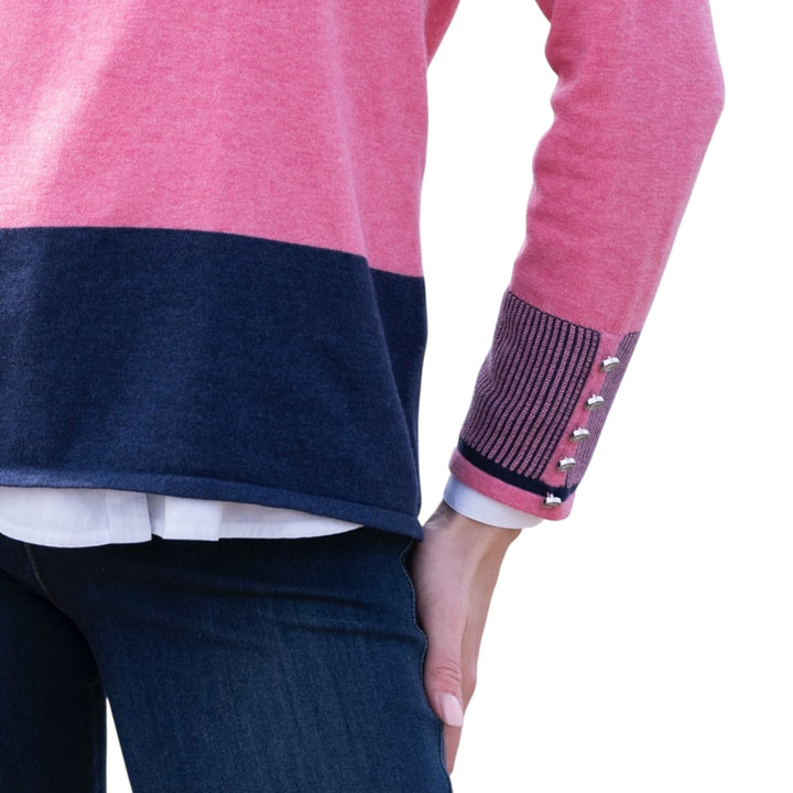 Marble Cowl Neck Striped Sweater Pink