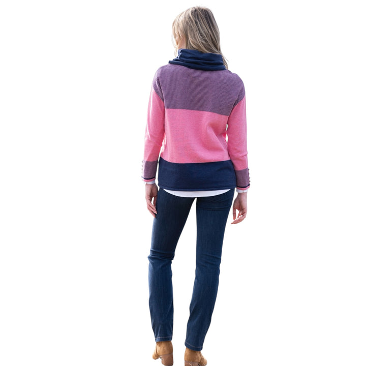 Marble Cowl Neck Striped Sweater Pink