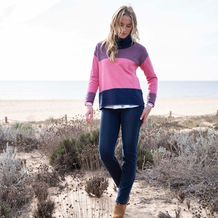 Marble Cowl Neck Striped Sweater Pink