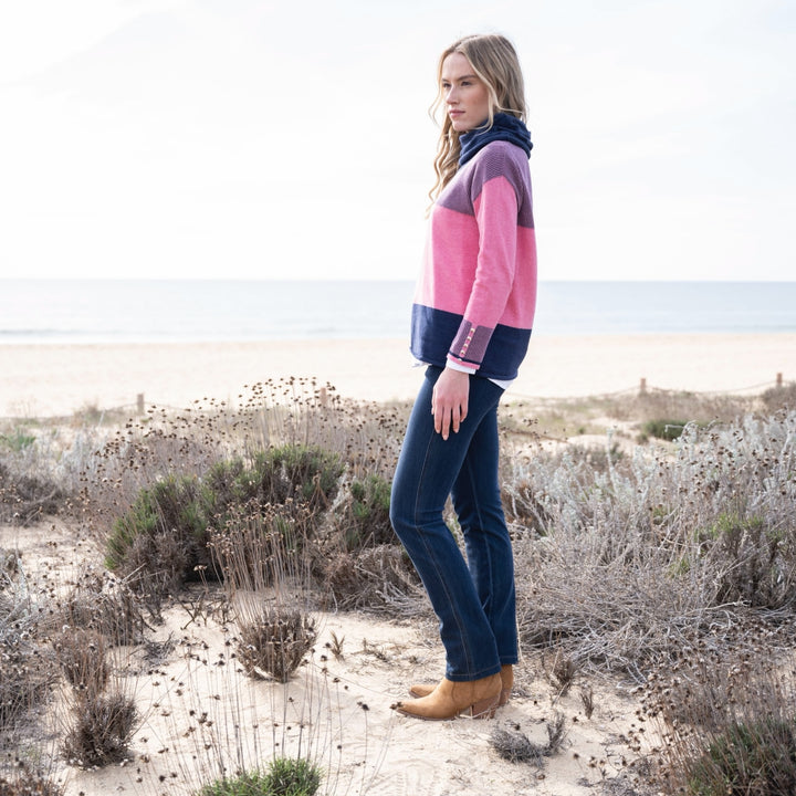 Marble Cowl Neck Striped Sweater Pink