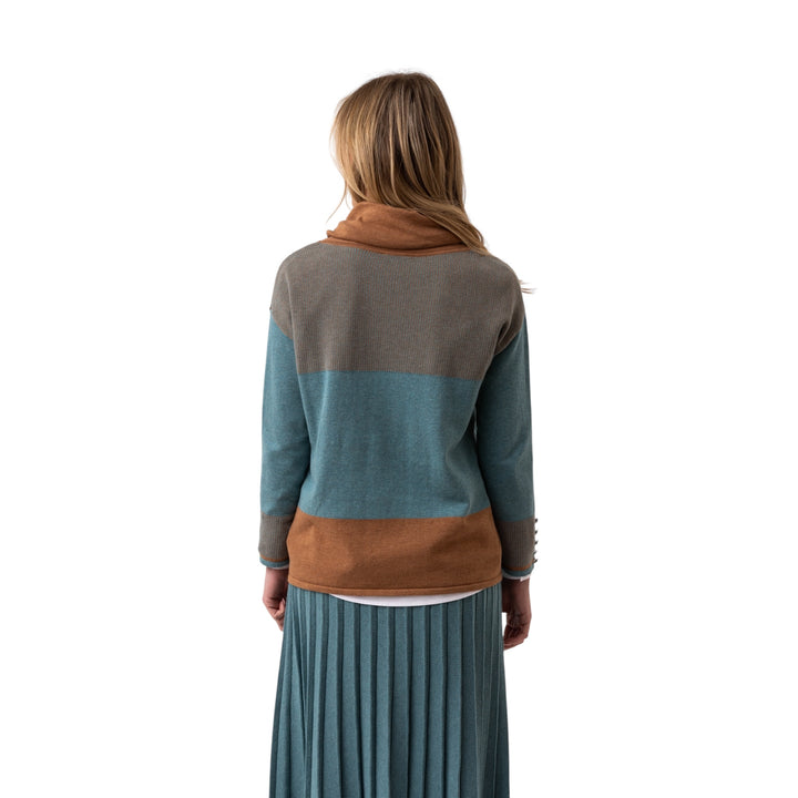 Marble Cowl Neck Striped Sweater Seafoam