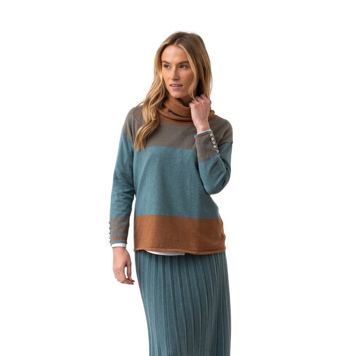 Marble Cowl Neck Striped Sweater Seafoam