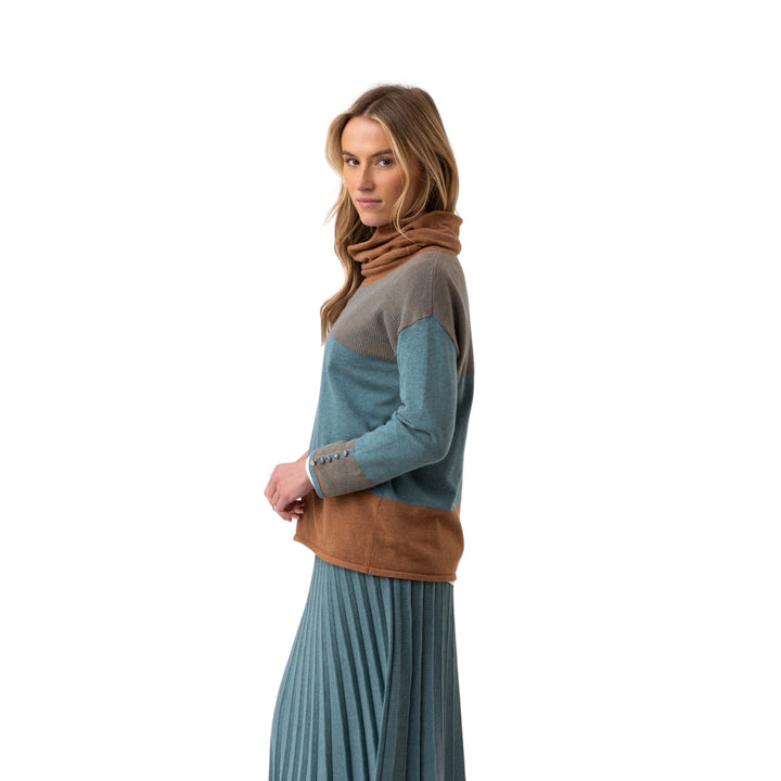 Marble Cowl Neck Striped Sweater Seafoam