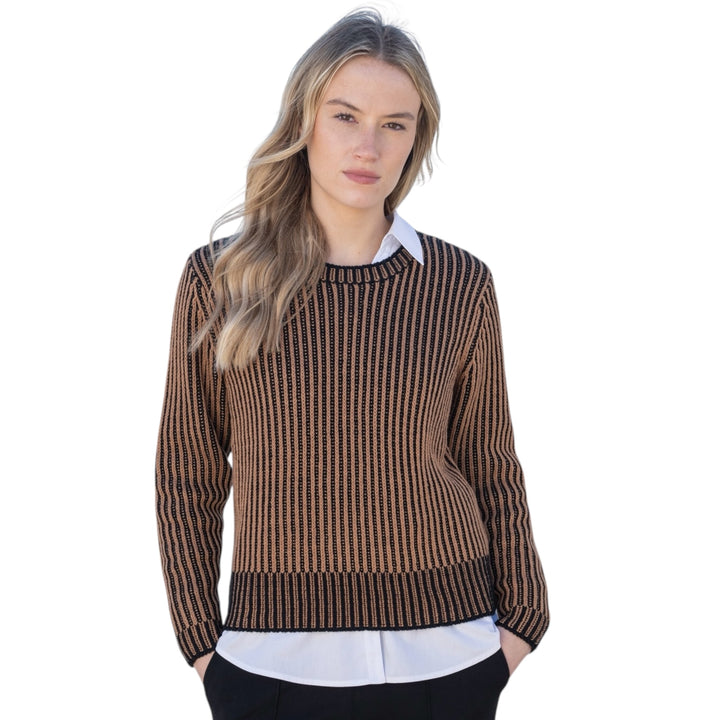 Marble Cowl Neck Fine Striped Sweater Tobacco