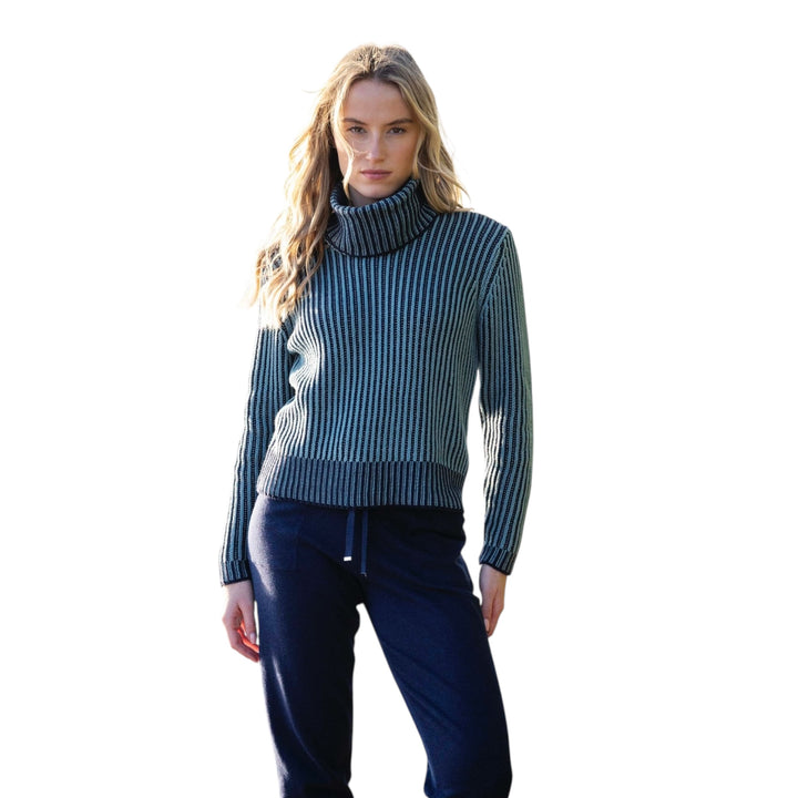 Marble Cowl Neck Fine Striped Sweater Seafoam