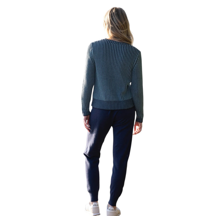 Marble Cowl Neck Fine Striped Sweater Seafoam