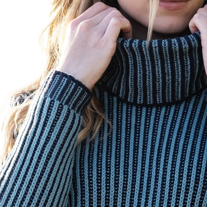 Marble Cowl Neck Fine Striped Sweater Seafoam