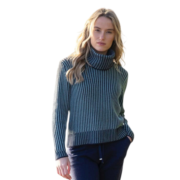 Marble Cowl Neck Fine Striped Sweater Seafoam