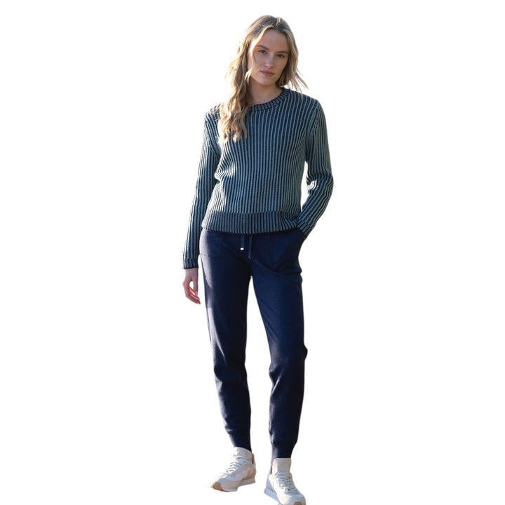 Marble Cowl Neck Fine Striped Sweater Seafoam