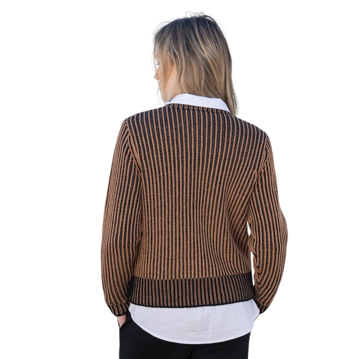 Marble Cowl Neck Fine Striped Sweater Tobacco