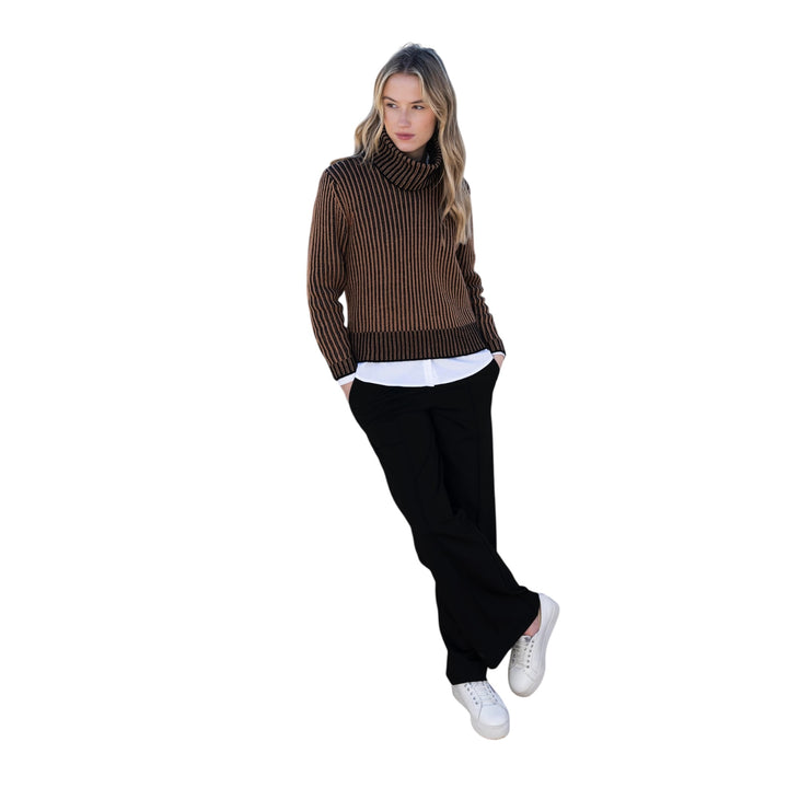 Marble Cowl Neck Fine Striped Sweater Tobacco