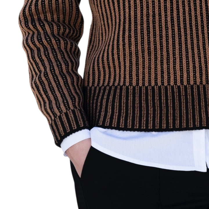 Marble Cowl Neck Fine Striped Sweater Tobacco