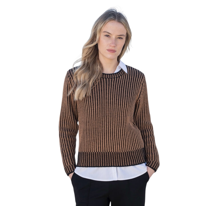Marble Cowl Neck Fine Striped Sweater Tobacco