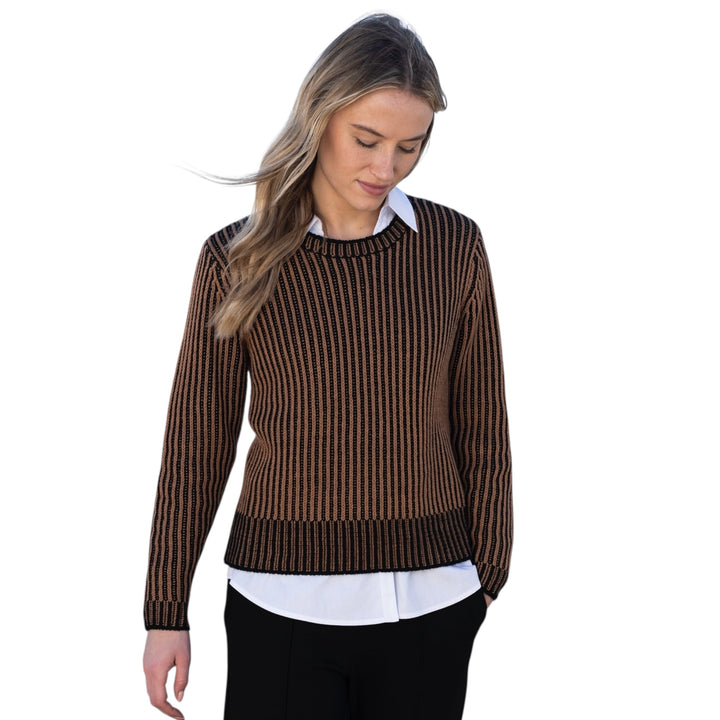 Marble Cowl Neck Fine Striped Sweater Tobacco