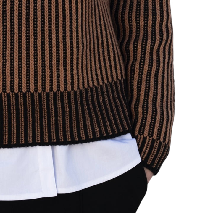 Marble Cowl Neck Fine Striped Sweater Tobacco