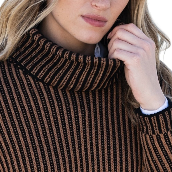 Marble Cowl Neck Fine Striped Sweater Tobacco