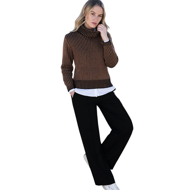 Marble Cowl Neck Fine Striped Sweater Tobacco