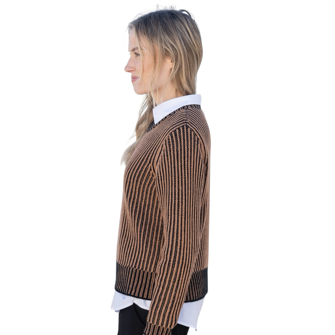 Marble Cowl Neck Fine Striped Sweater Tobacco