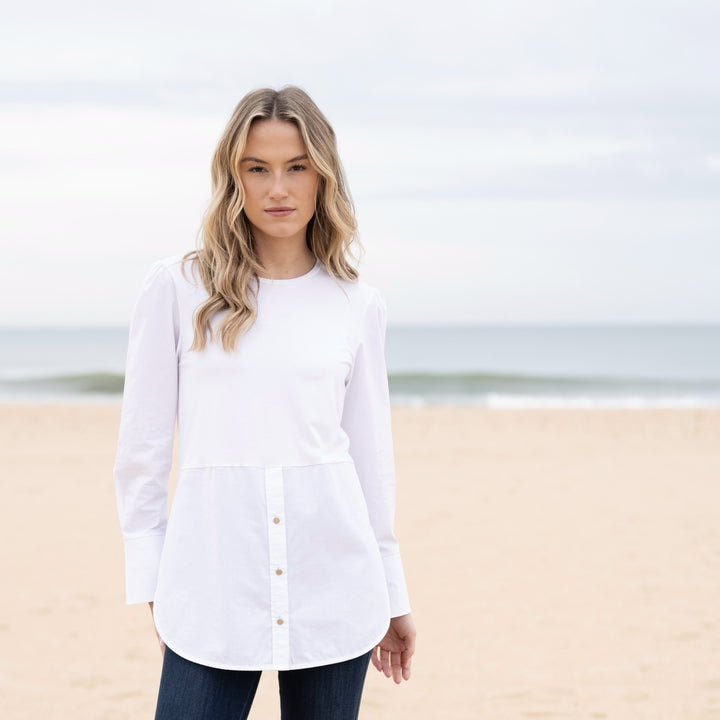 Marble Long Length Blouse White