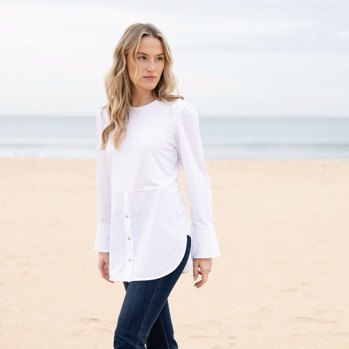 Marble Long Length Blouse White