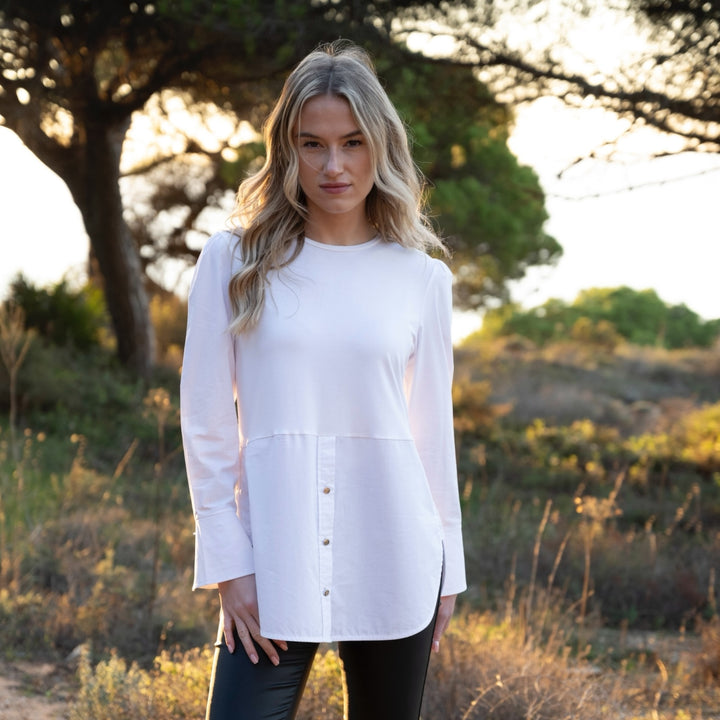 Marble Long Length Blouse White