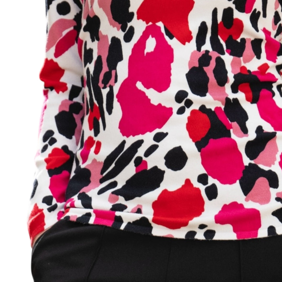 Marble Round Neck Printed Sweater Pink and Red