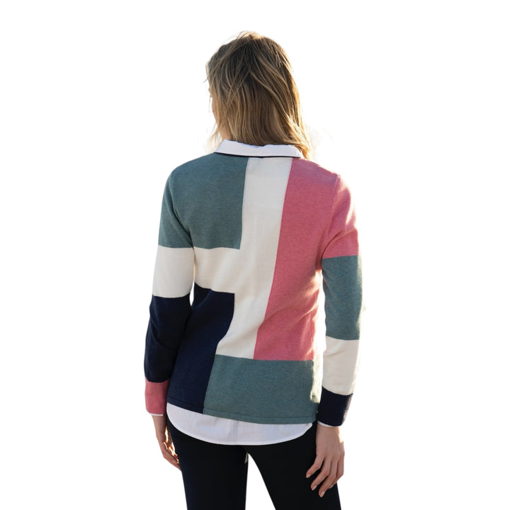 Marble Round Neck Sweater Pink and Seafoam