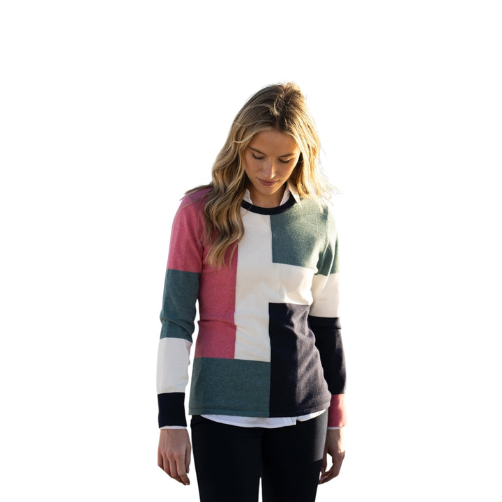 Marble Round Neck Sweater Pink and Seafoam