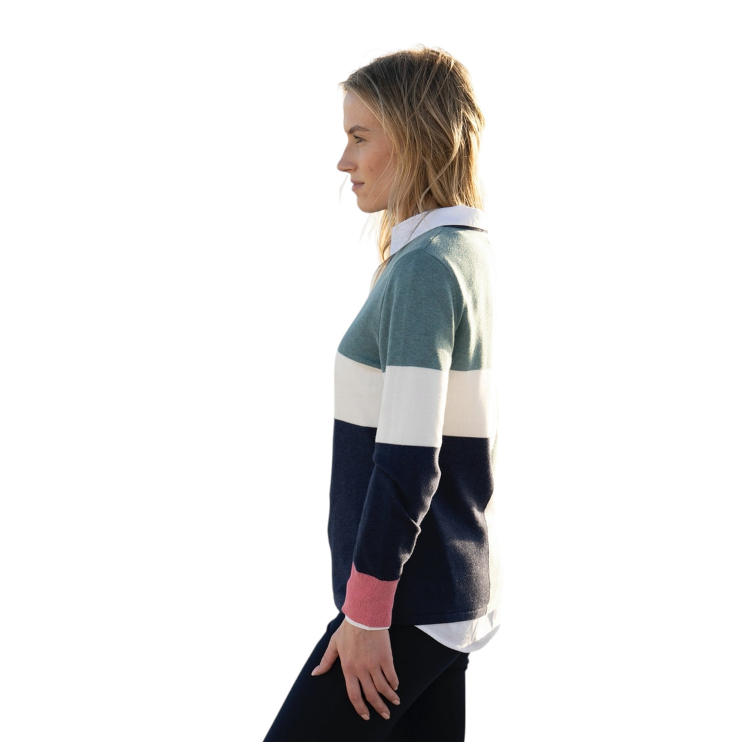 Marble Round Neck Sweater Pink and Seafoam