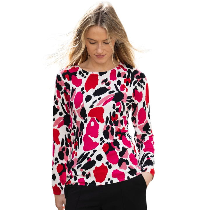 Marble Round Neck Printed Sweater Pink and Red