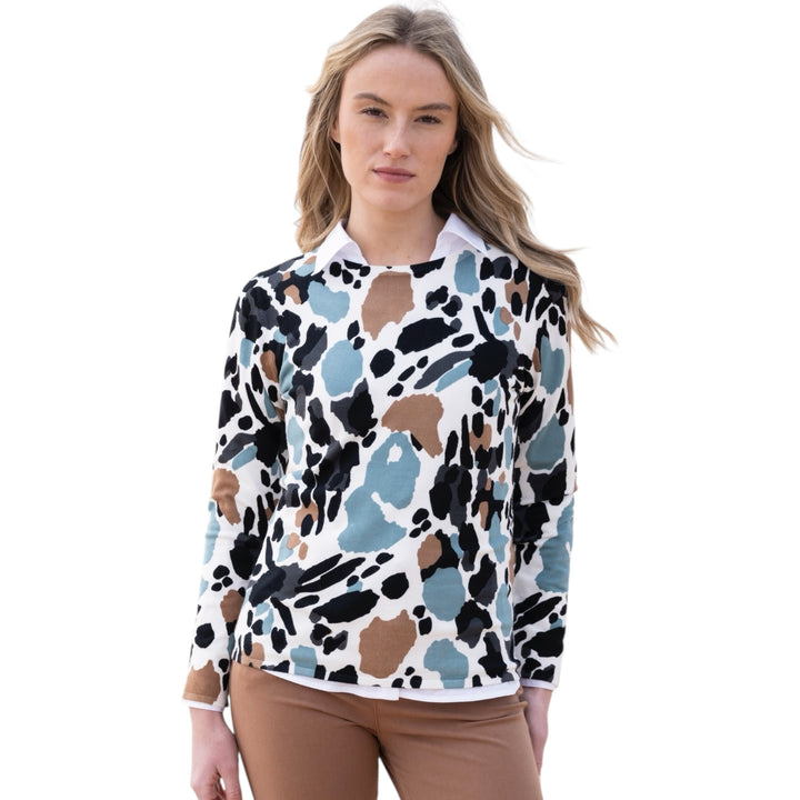 Marble Round Neck Printed Sweater Seafoam