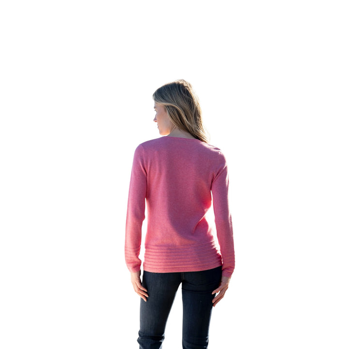 Marble Round Neck Sweater with Ribbed Hem Pink