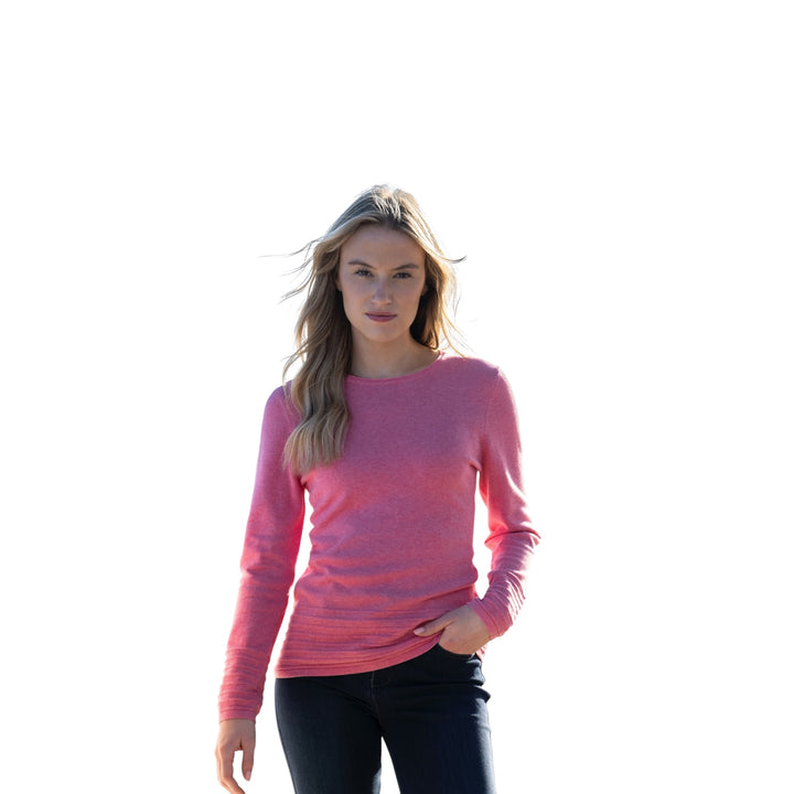 Marble Round Neck Sweater with Ribbed Hem Pink