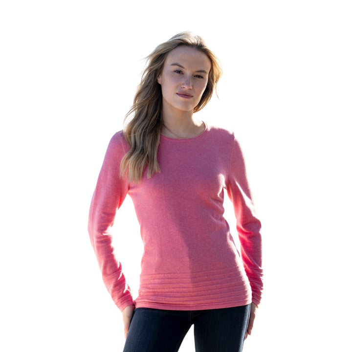 Marble Round Neck Sweater with Ribbed Hem Pink