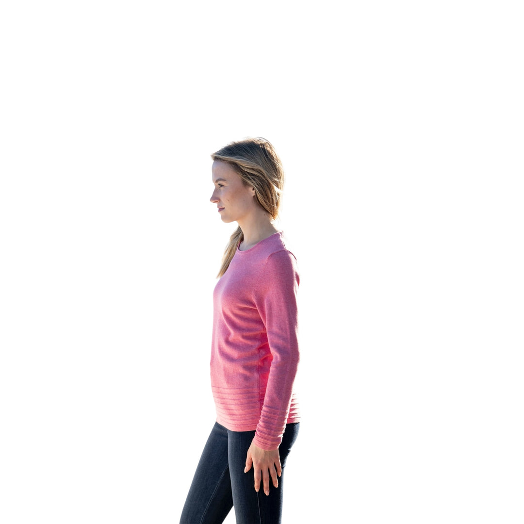 Marble Round Neck Sweater with Ribbed Hem Pink