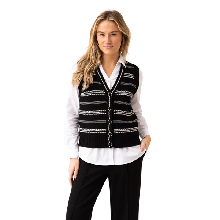 Marble Striped Waistcoat Black and Ivory