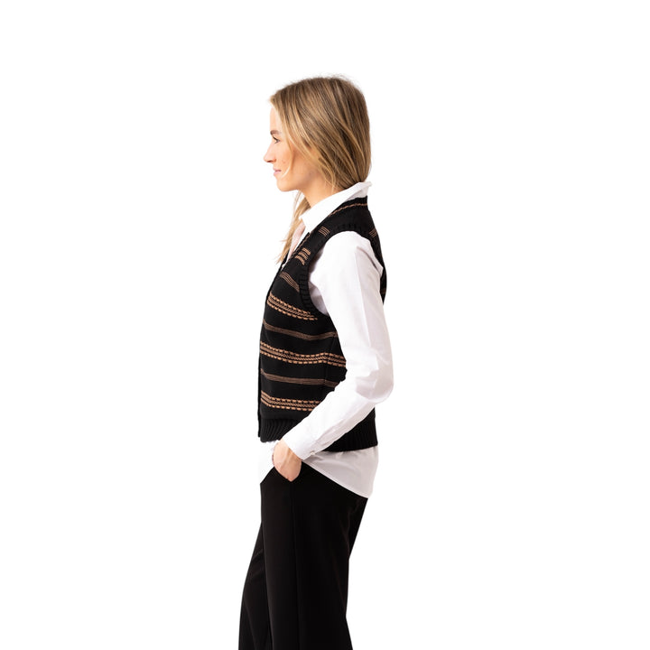 Marble Striped Waistcoat Black and Tobacco