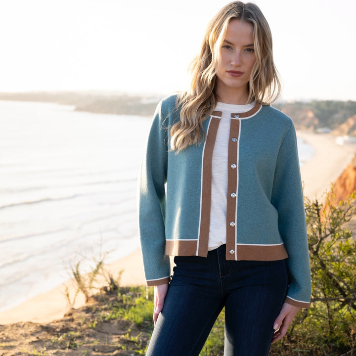 Marble Two Tone Cardigan Seafoam